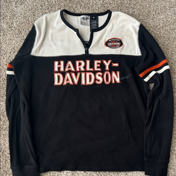 Harley-Davidson Tops - vintage Harley-Davidson Black and White Women Henley Long Sleeve Ribbed Shirt
